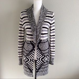 Ecote Black White Aztec Long Cardigan